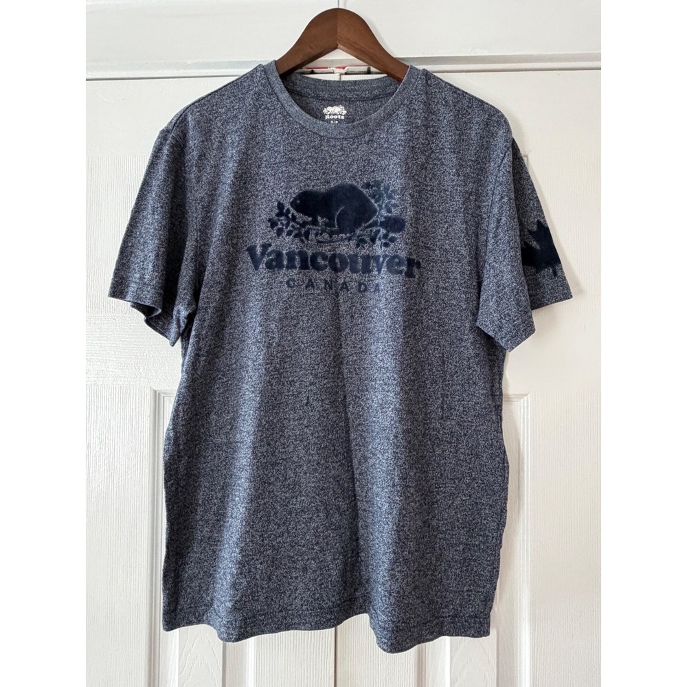 Roots Vancouver‎ Canada Graphic T-Shirt Mens Small Blue Salt & Pepper Marl Tee